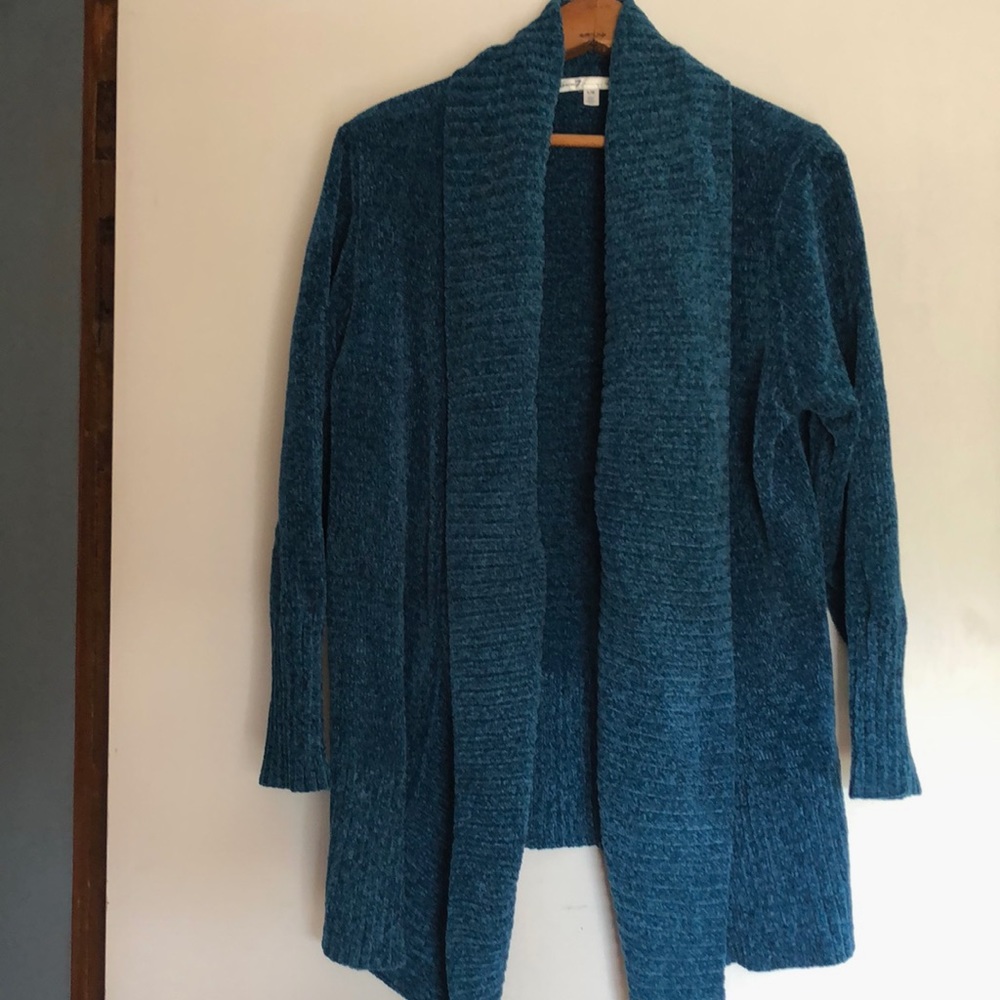 Turquoise Plush Chenille Cardigan